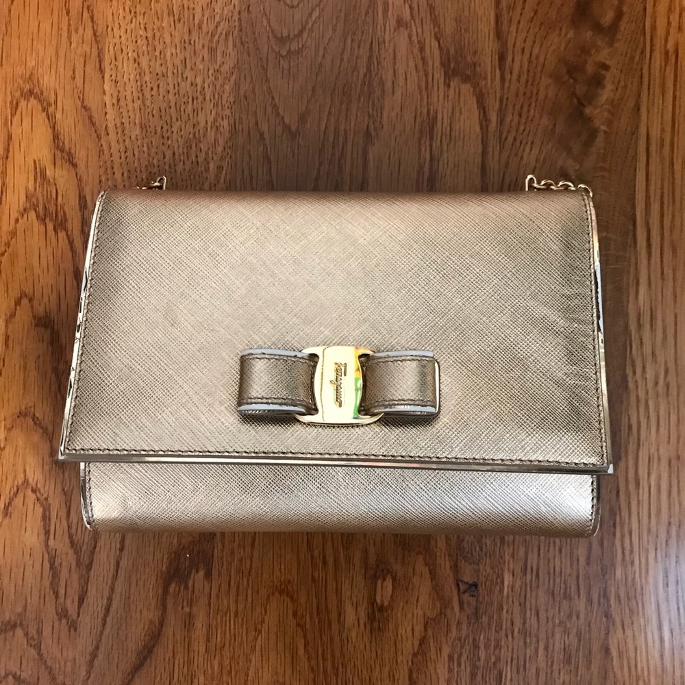 Salvatore Ferregamo Gold Crossbody with Chain